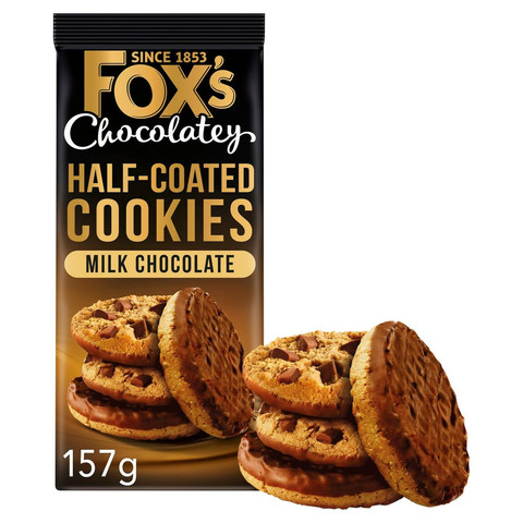 Fox's Chocolatey Biscuits Half Coated Milk Chocolate Cookies, 157g