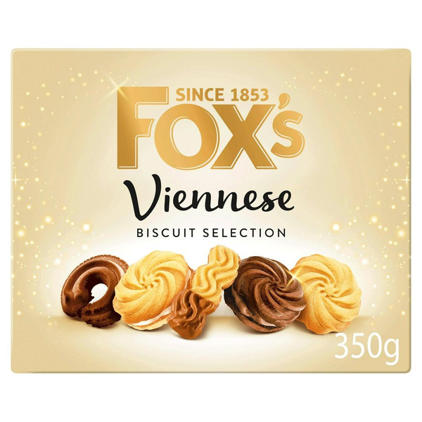 Fox's Fabulous Viennese Biscuit Selection, 350g, front of pack, available at teas.co.uk
