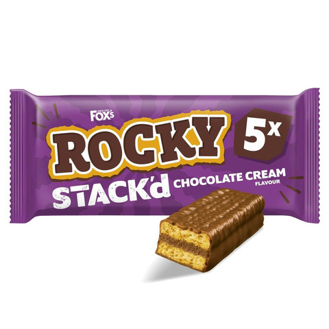Fox's Rocky STACK'd Chocolate Cream Flavour Biscuit Bars Multipack, 5 x 25g