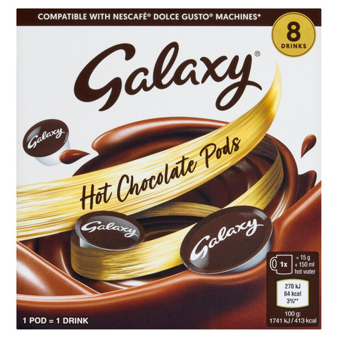 Galaxy Instant Hot Chocolate Nescafe Dolce Gusto Compatible Drink, 8 Pods 120g