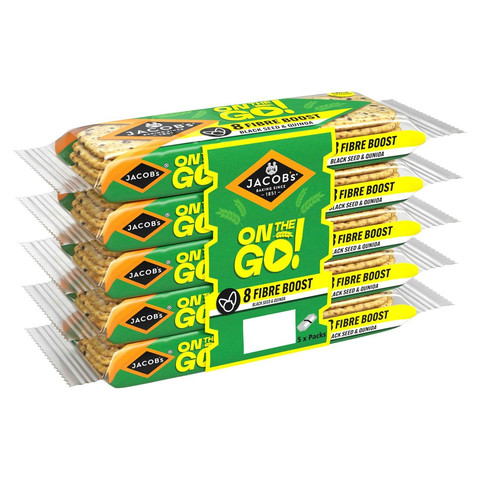 Jacob's On the Go Fibre Boost Black Seed & Quinoa Crackers, 5 x 40g