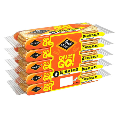 Jacob's On the Go Fibre Boost Oats & Wholegrain Crackers, 5 x 46g