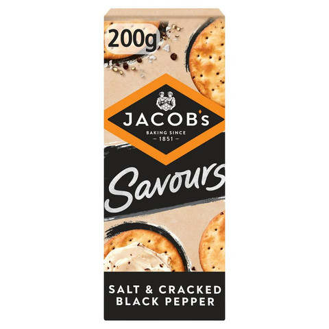 Jacob's Savours Bakes Salt & Cracked Black Pepper Crackers, 200g