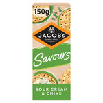 Jacob's Savours Thins, Sour Cream & Chive Crackers, 150g, pack shot 2, available at teas.co.uk