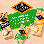 Jacob's Savours Thins, Sour Cream & Chive Crackers, 150g, pack shot 4, available at teas.co.uk