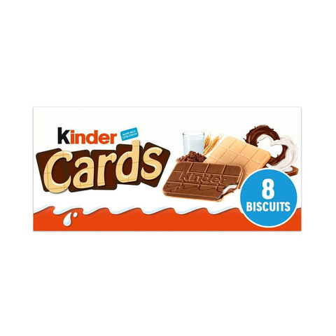 Kinder Cards Milk Chocolate Wafer Biscuit Snack Bars Multipack, 8 Bars 102.4g
