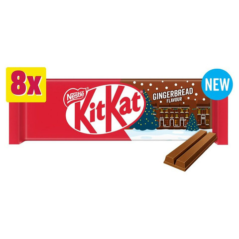 KitKat 2 Finger Gingerbread Flavour Chocolate Biscuit Bar Multipack, 8 Pack 165.6g