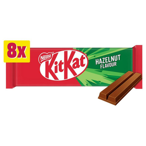 KitKat 2 Finger Hazelnut Flavour Chocolate Biscuit Bar Multipack, 8 Pack 165.6g