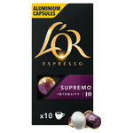L'Or Nespresso Compatible Espresso Supremo Aluminium Coffee Intensity 10, 10 Capsules, pack shot 3, available at teas.co.uk