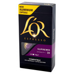 L'Or Nespresso Compatible Espresso Supremo Aluminium Coffee Intensity 10, 10 Capsules, pack shot 5, available at teas.co.uk