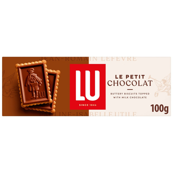 Lu Le Petit Chocolat Chocolate Topped Biscuits, 100g, front of pack, available at teas.co.uk
