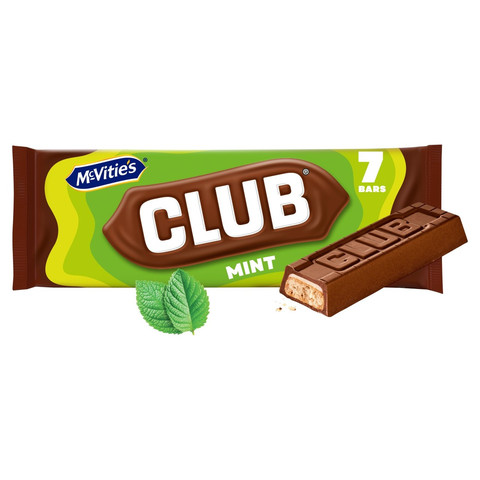 McVitie's Club Mint Biscuit Bars Multipack, 7 Bars 154g