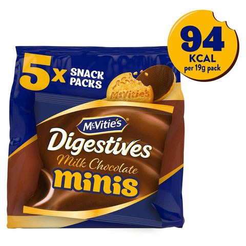 McVitie's Digestives Milk Chocolate Mini Biscuits Snack Multipack, 5 x 19g