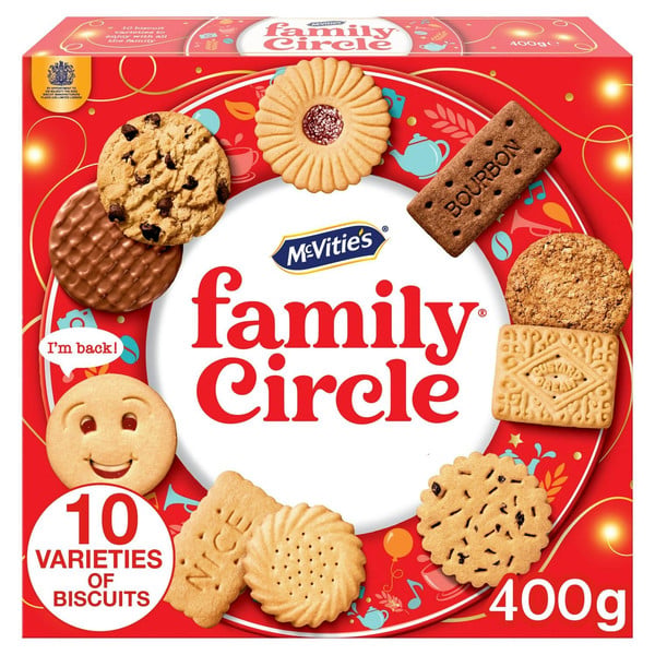 McVitie's Family Circle 10 Biscuits, 400g, front of pack, available at teas.co.uk
