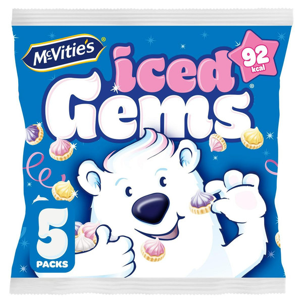 McVitie's Iced Gems Biscuits Multipack, 5 Biscuits 115g, front of pack, available at teas.co.uk