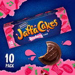 McVitie's Jaffa Cakes Raspberry Flavour, 10 Cakes 110g, pack shot 2, available at teas.co.uk