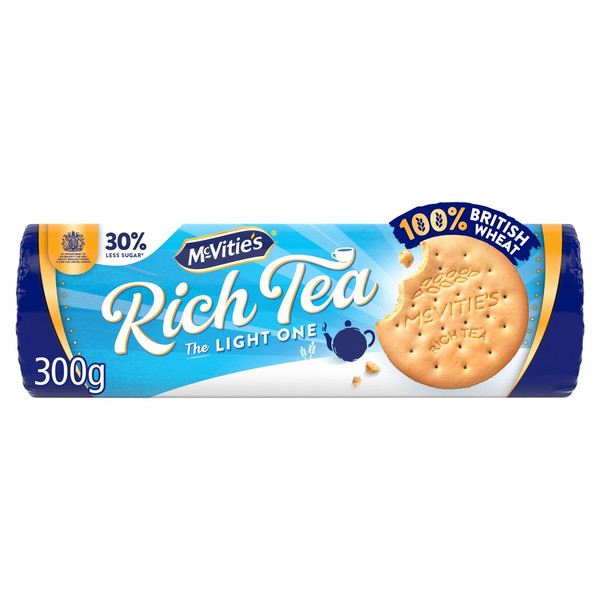 McVitie's Light Rich Tea Biscuits, 300g, front of pack, available at teas.co.uk