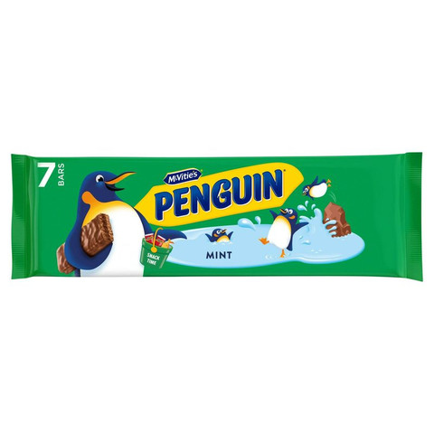 McVitie's Penguin Chocolate and Mint Flavour Cream Filled Biscuit Bars, 7 Bars 172.2g