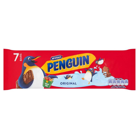 McVitie's Penguin Original Chocolate Flavour Cream Filled Biscuit Bars, 7 Bars 172.2g