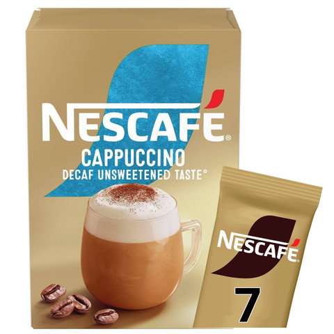 Nescafe Cappuccino Decaf Unsweetened Taste Instant Coffee Sachets, 7 Sachets 105g