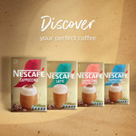 Nescafe Cappuccino Decaf Unsweetened Taste Instant Coffee Sachets, 7 Sachets 105g, pack shot 4, available at teas.co.uk