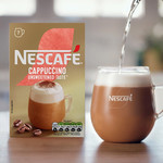Nescafe Cappuccino Unsweetened Taste Instant Coffee Sachets, 7 Sachets 99.4g, pack shot 2, available at teas.co.uk