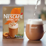 Nescafe Caramel Latte Instant Coffee, 7 Sachets, pack shot 2, available at teas.co.uk