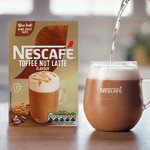 Nescafe Toffee Nut Latte Instant Coffee, 7 Sachets, pack shot 4, available at teas.co.uk