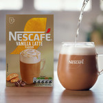 Nescafe Vanilla Latte Instant Coffee, 7 Sachets, pack shot 2, available at teas.co.uk