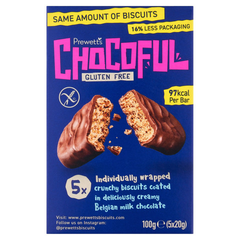Prewett's Gluten Free Milk Chocolate Chocoful Biscuits, 5 Pack 100g