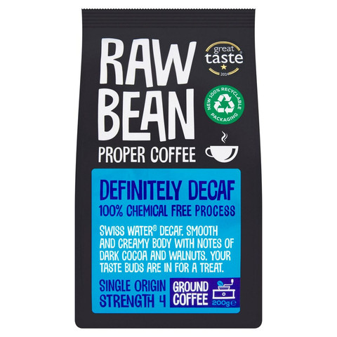 Raw Bean Proper Coffee Definitely Decaf Ground Coffee, 200g