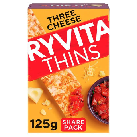 Ryvita Thins Three Cheese Flatbread Crackers, 125g