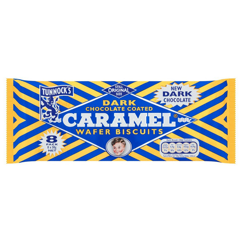 Tunnock's Dark Chocolate Coated Caramel Wafer Biscuits Multipack, 8 x 30g