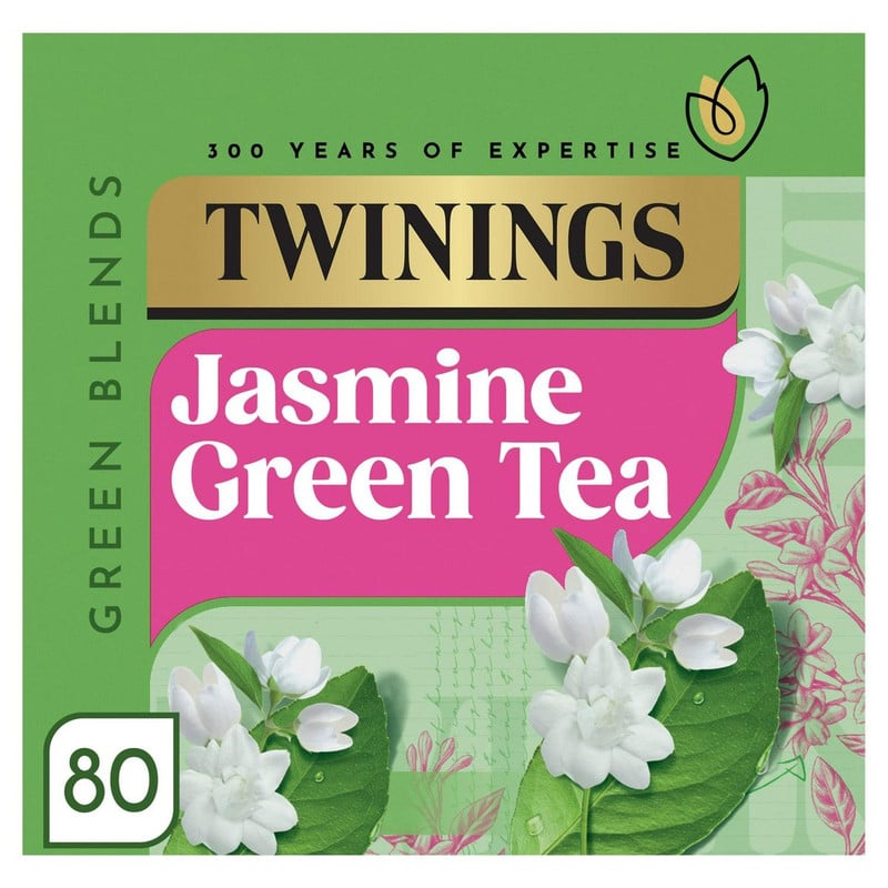 Twinings Jasmine Green Tea, 80 Tea Bags, front of pack, available at teas.co.uk