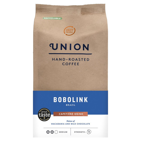 Union Hand-Roasted Coffee Bobolink Brazil Cafetière Grind, 200g